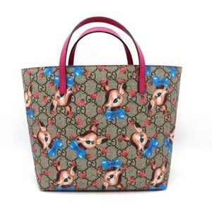 Gucci Beige Tote with Pink and Blue Accents